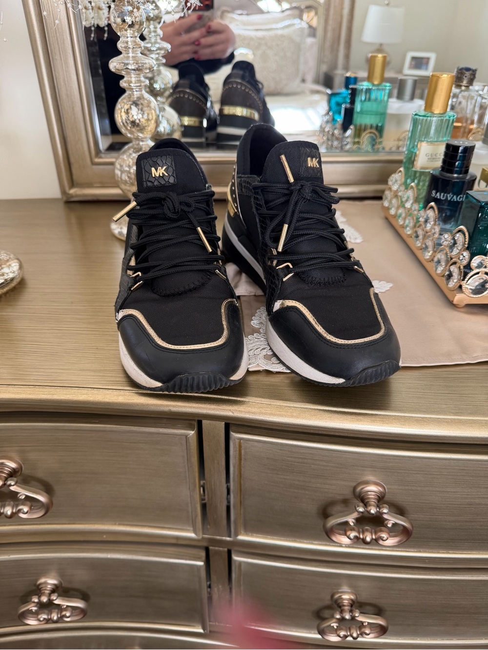 Michael Kors Black and Gold Lace-Up Sneakers